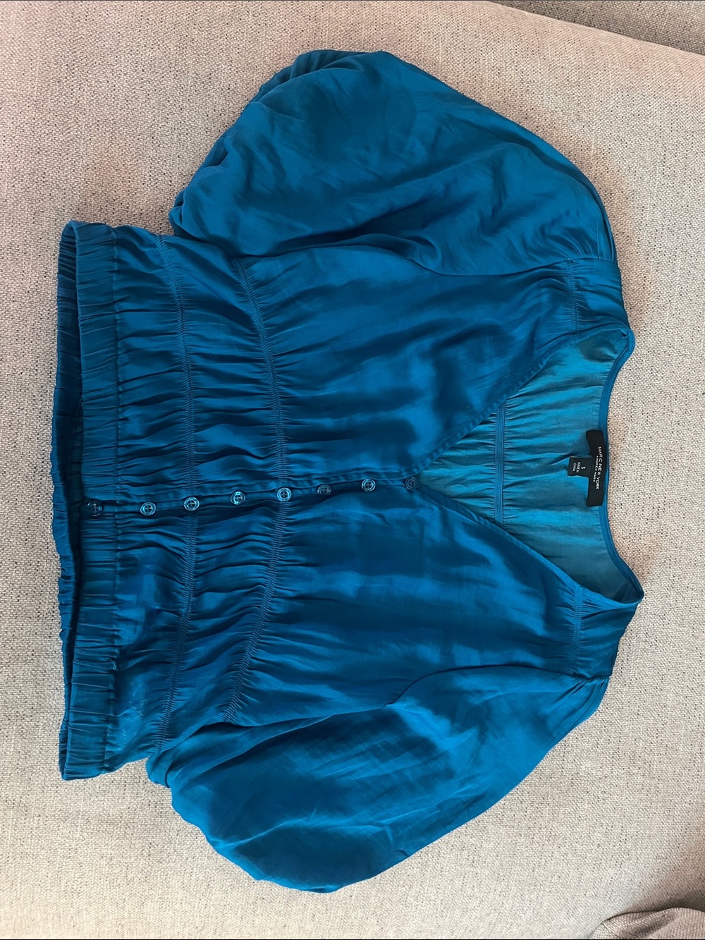 Marc New York Teal Puff-Sleeve Button Blouse